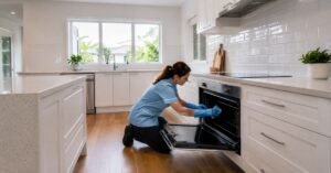 deep cleaning Perth — Superior Shine professional cleaner scrubbing kitchen