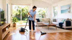 standard house cleaning Perth — Superior Shine professional cleaner at work